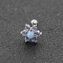 Load image into Gallery viewer, 316L Stainless Surgical Steel CZ White Fire Opal Copper Flower Ball Screw Back Stud Earrings 9mm Flower Tragus Cartilage Helix