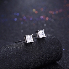 Load image into Gallery viewer, S925 Sterling Silver Filled CZ Diamond Square Stud Bridal Earrings 6mm