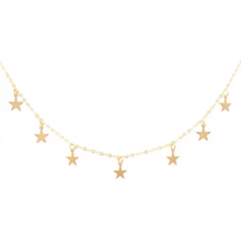 Load image into Gallery viewer, Solid 316L Stainless Steel Star Pendant 9 Star Choker 24K Gold Plated Necklace Adjustable Length Necklace