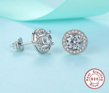 Load image into Gallery viewer, S925 Sterling Silver Round Halo CZ Diamond Stud Earrings Hypoallergenic