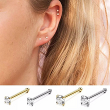 Load image into Gallery viewer, Solid 316L Surgical Steel 18K Gold Plated Mini Stud Earrings Nose Pin Bone twist Back CZ 1.5mm 2.0mm 2pc (PAIR) 20g
