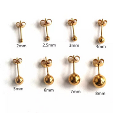 Load image into Gallery viewer, 18K Real Gold Plated Solid 316L Stainless Steel Ball Stud Earrings 1 PAIR (2pcs)