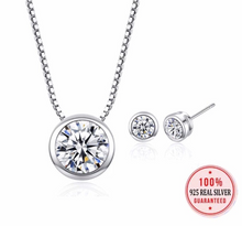 Load image into Gallery viewer, Solid S925 Sterling Silver Dainty Round CZ Pendant Charm Necklace Box Chain 5mm earrings Diamond Jewelry Set Bridal Collection