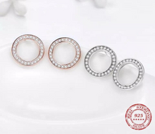 Load image into Gallery viewer, Solid S925 Sterling Silver 18K Rose Gold Plated Round Hollow Circle CZ Stud Earrings 11mm - Edit Listing - Etsy_filesSolid S925 Sterling Silver Hollow Circle CZ Stud Earrings