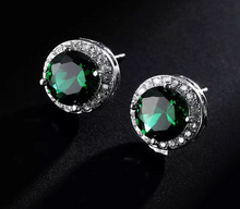 Load image into Gallery viewer, 18K White Gold Plated Round Cubic Zirconia Birthstone Citrine Stone Silver Stud Earrings