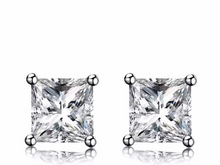 Load image into Gallery viewer, S925 Sterling Silver Filled Square Citrine Topaz CZ Diamond Stud Earrings (5mm)