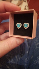 Load image into Gallery viewer, Custom 18K GP FAZ Diamond Fire Opal Heart Stud Earrings