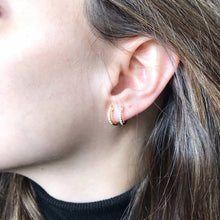 Load image into Gallery viewer, 18K Gold Vermeil Minimalist Thin CZ Silver Gold kids adults Hoop Earrings unisex(13mm)