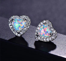 Load image into Gallery viewer, Custom 18K GP FAZ Diamond Fire Opal Heart Stud Earrings