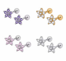 Load image into Gallery viewer, Screw Ball back Zircon Flower CZ Minimalist Cartilage Tragus helix Hypoallergenic 18g Flower Stud Earrings 6mm