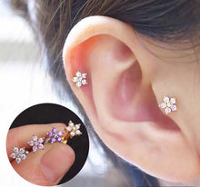 Load image into Gallery viewer, Screw Ball back Zircon Flower CZ Minimalist Cartilage Tragus helix Hypoallergenic 18g Flower Stud Earrings 6mm
