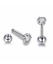 Load image into Gallery viewer, 2Pcs Solid Surgical Steel Ball Back Ear Nose Pin Tragus Cartilage Helix Dainty Cubic Zircon 16G, 18G, 20G Minimalist Stud Earrings (2mm)
