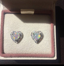 Load image into Gallery viewer, 18K White GP FAZ Diamond Fire Opal Heart Stud Earrings