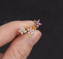 Load image into Gallery viewer, Screw Ball back Zircon Flower CZ Minimalist Cartilage Tragus helix Hypoallergenic 18g Flower Stud Earrings 6mm