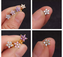 Load image into Gallery viewer, Screw Ball back Zircon Flower CZ Minimalist Cartilage Tragus helix Hypoallergenic 18g Flower Stud Earrings 6mm