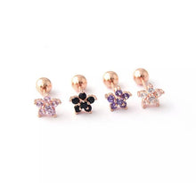 Load image into Gallery viewer, Screw Ball back Zircon Flower CZ Minimalist Cartilage Tragus helix Hypoallergenic 18g Flower Stud Earrings 6mm