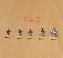 Load image into Gallery viewer, Ball Screw Back CZ Diamond Stud Earrings Cartilage Helix Tragus 16G 18G