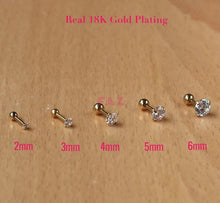 Load image into Gallery viewer, Ball Screw Back CZ Diamond Stud Earrings Cartilage Helix Tragus 16G 18G