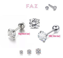 Load image into Gallery viewer, Ball Screw Back CZ Diamond Stud Earrings Cartilage Helix Tragus 16G 18G