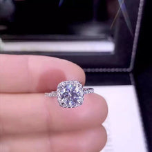 Load image into Gallery viewer, S925 Sterling Silver Round Cushion Shaped Square Ring CZ Engagement Wedding Band Bridal Collection