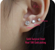 Load image into Gallery viewer, Ball Screw Back CZ Diamond Stud Earrings Cartilage Helix Tragus 16G 18G