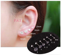 Load image into Gallery viewer, Ball Screw Back CZ Diamond Stud Earrings Cartilage Helix Tragus 16G 18G