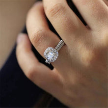 Load image into Gallery viewer, S925 Sterling Silver Round Cushion Shaped Square Ring CZ Engagement Wedding Band Bridal Collection