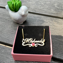 Load image into Gallery viewer, 18K Gold Birthstone Heart Wave Name Necklace