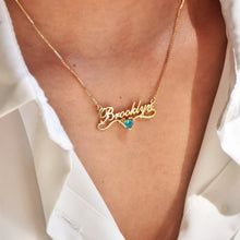 Load image into Gallery viewer, 18K Gold Birthstone Heart Wave Name Necklace