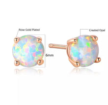 Cargar imagen en el visor de la galería, 18K Rose Gold Plated Round Opal Stud Earrings
