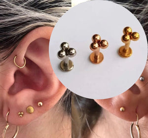 Tri-Ball Internally Threaded Labret Earrings