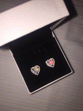 Load image into Gallery viewer, 18K White GP FAZ Diamond Fire Opal Heart Stud Earrings