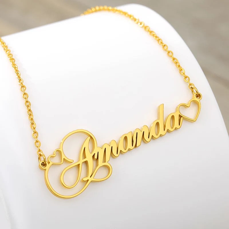 Double Heart Personalised Name Necklace