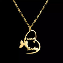 Load image into Gallery viewer, 18K Custom Butterfly Couple Heart Necklace
