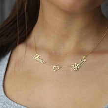 Cargar imagen en el visor de la galería, 18K Custom 2 Name Heart Necklace