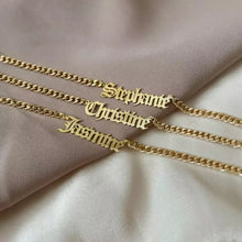 Load image into Gallery viewer, 18K Bold Cuban Custom Name Necklace-Old English Font 5mm Cuban