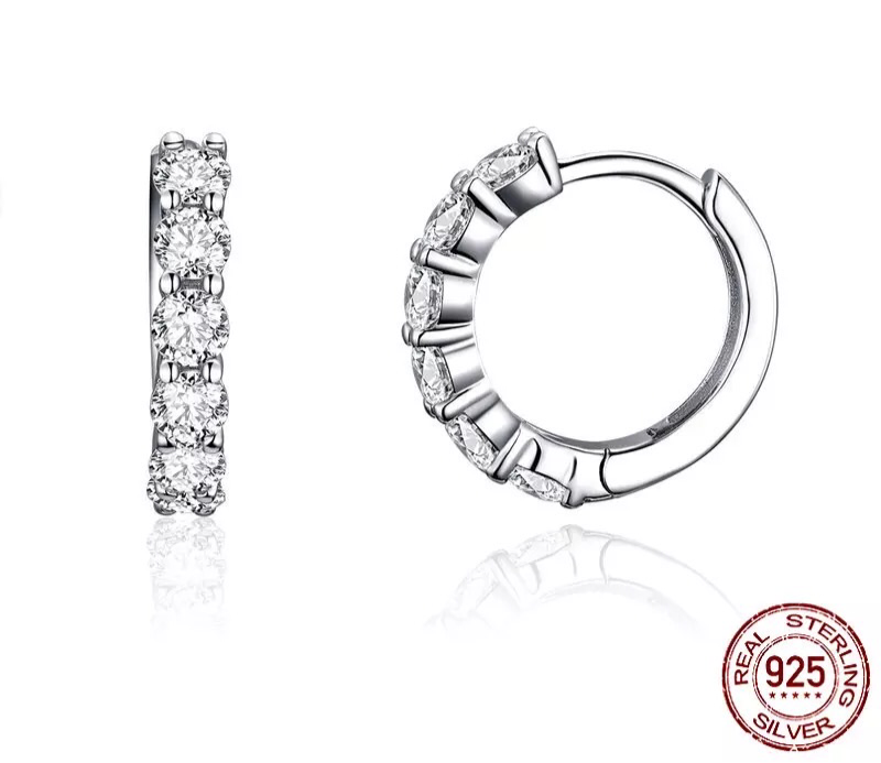 S925 Sterling Silver 6 Stone Diamond Hoop Earrings