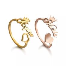 Load image into Gallery viewer, 18K Gold Custom Heart Crown Name Ring