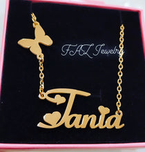 Load image into Gallery viewer, 18K Custom Butterfly Charm Name Necklace