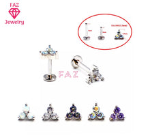 Load image into Gallery viewer, 316L Surgical Steel Triangle 3 Stone Opal Labret Earrings
