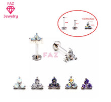 Load image into Gallery viewer, 316L Surgical Steel Triangle 3 Stone Opal Labret Earrings