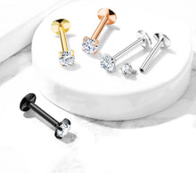Load image into Gallery viewer, 316L Surgical Steel Labret Cartilage Tragus Helix Ear Lip Nose internally Threaded 16G CZ Stud Earrings