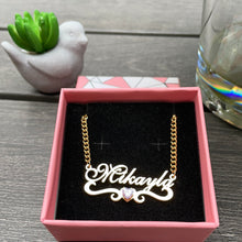Load image into Gallery viewer, 18K Gold Birthstone Heart Wave Name Necklace