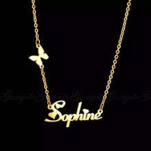 Load image into Gallery viewer, 18K Custom Butterfly Charm Name Necklace