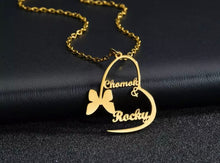 Load image into Gallery viewer, 18K Custom Butterfly Couple Heart Necklace