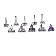 Load image into Gallery viewer, 316L Surgical Steel Triangle 3 Stone Opal Labret Earrings
