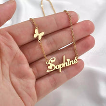 Load image into Gallery viewer, 18K Custom Butterfly Charm Name Necklace