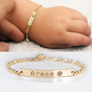 18K Custom Baby Kids Bar Engraved Bracelet