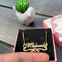 Load image into Gallery viewer, 18K Gold Birthstone Heart Wave Name Necklace