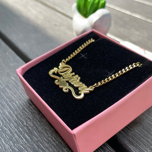 18K Gold Custom Wave Heart Name Necklace